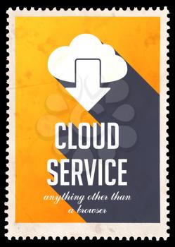 Cloud Service on yellow background. Vintage Concept in Flat Design with Long Shadows.