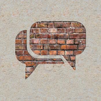 Speech Bubble Icon on the Brick and Plastered Wall.