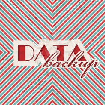 Data Backup Concept on Red and Blue Striped Background. Vintage Concept in Flat Design.