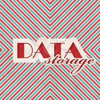 Data Storage Concept on Red and Blue Striped Background. Vintage Concept in Flat Design.