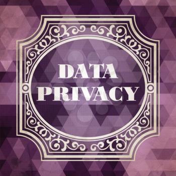 Data Privacy Concept. Vintage design. Purple Background made of Triangles.