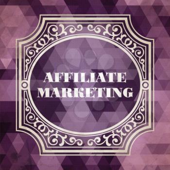 Affiliate Marketing Concept. Vintage design. Purple Background made of Triangles.