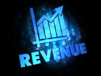 Revenue with Growth Chart - Blue Color Text on Dark Digital Background.