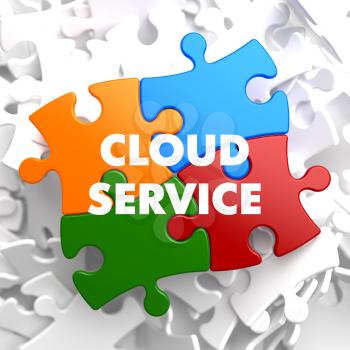 Cloud Service on Multicolor Puzzle on White Background.