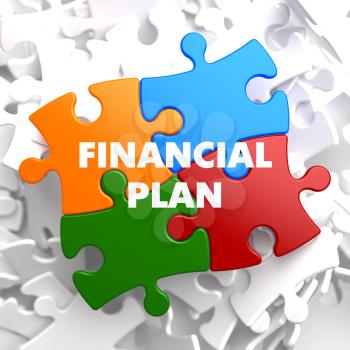 Financial Plan on Multicolor Puzzle on White Background.