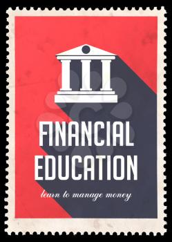 Financial Education on Red Background. Vintage Concept in Flat Design with Long Shadows.