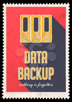 Data Backup on Red Background. Vintage Concept in Flat Design with Long Shadows.