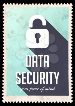 Data Security on Blue Background. Vintage Concept in Flat Design with Long Shadows.