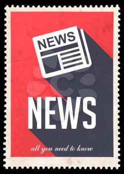 News on Red Background. Vintage Concept in Flat Design with Long Shadows.