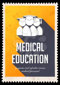 Medical Education on Yellow Background. Vintage Concept in Flat Design with Long Shadows.