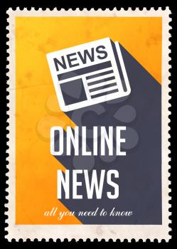 Online News on Yellow Background. Vintage Concept in Flat Design with Long Shadows.
