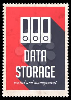 Data Storage on Red Background. Vintage Concept in Flat Design with Long Shadows.