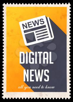 Digital News on Yellow Background. Vintage Concept in Flat Design with Long Shadows.