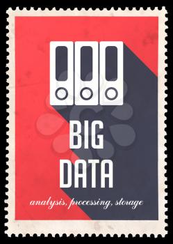 Big Data Concept on Red Background. Vintage Concept in Flat Design with Long Shadows.