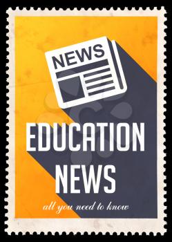 Education News on Yellow Background. Vintage Concept in Flat Design with Long Shadows.