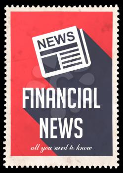 Financial News on Red Background. Vintage Concept in Flat Design with Long Shadows.