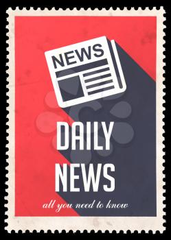 Daily News on Red Background. Vintage Concept in Flat Design with Long Shadows.