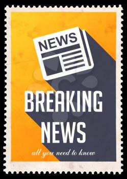 Breaking News on Yellow Background. Vintage Concept in Flat Design with Long Shadows.