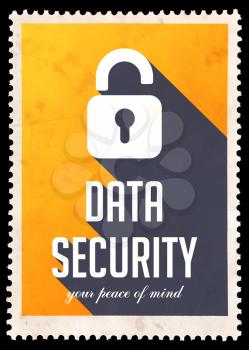 Data Security on Yellow Background. Vintage Concept in Flat Design with Long Shadows.