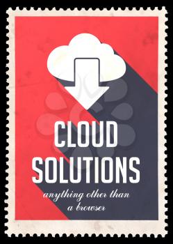 Cloud Solutions on Red Background. Vintage Concept in Flat Design with Long Shadows.
