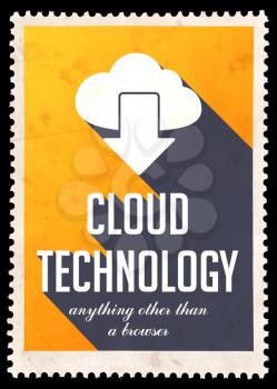 Cloud Technology on Yellow Background. Vintage Concept in Flat Design with Long Shadows.