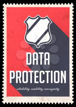 Data Protection Concept on Red Background. Vintage Concept in Flat Design with Long Shadows.