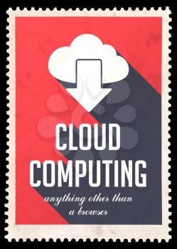 Cloud Computing on Red Background. Vintage Concept in Flat Design with Long Shadows.
