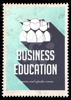 Business Education on Light Blue Background. Vintage Concept in Flat Design with Long Shadows.