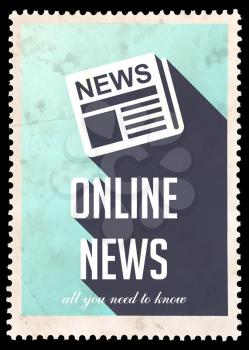 Online News on Light Blue Background. Vintage Concept in Flat Design with Long Shadows.