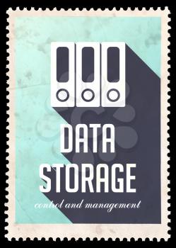 Data Storage on Light Blue Background. Vintage Concept in Flat Design with Long Shadows.