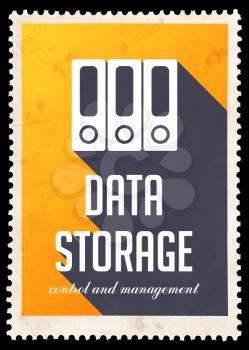 Data Storage on Yellow Background. Vintage Concept in Flat Design with Long Shadows.