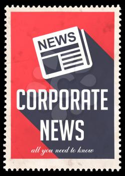 Corporate News on Red Background. Vintage Concept in Flat Design with Long Shadows.