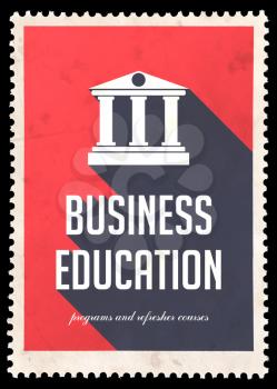 Business Education on Red Background. Vintage Concept in Flat Design with Long Shadows.