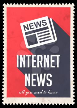 Internet News on Red Background. Vintage Concept in Flat Design with Long Shadows.