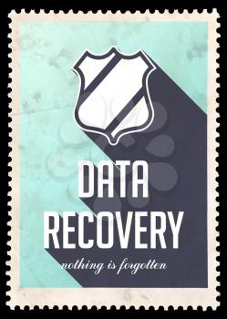 Data Recovery on Blue Background. Vintage Concept in Flat Design with Long Shadows.