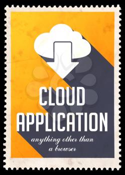 Cloud Application on Yellow Background. Vintage Concept in Flat Design with Long Shadows.