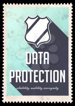 Data Protection Concept on Blue Background. Vintage Concept in Flat Design with Long Shadows.
