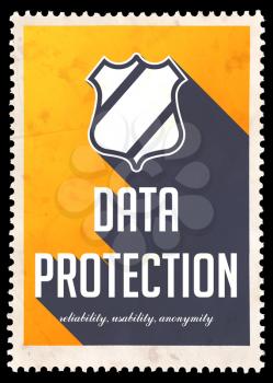 Data Protection on Yellow Background. Vintage Concept in Flat Design with Long Shadows.