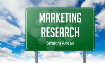 Marketing Research - Highway Signpost on Sky Background.