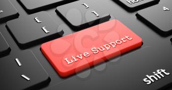 Live Support on Red Keyboard Button Enter on Black Computer Keyboard.