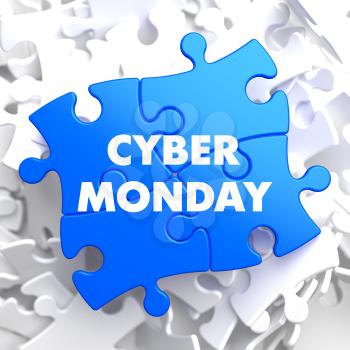 Cyber Monday on Blue Puzzle on White Background.