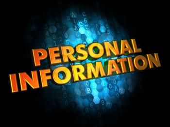 Personal Information - Gold 3D Words on Dark Digital Background.