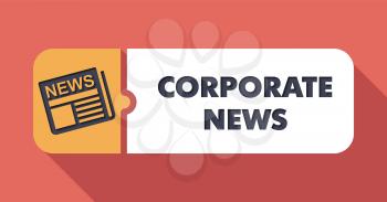 Corporate News Button in Flat Design with Long Shadows on Scarlet Background.