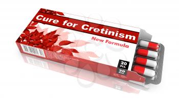 Cure for Cretinism - Red Open Blister Pack Tablets Isolated on White.