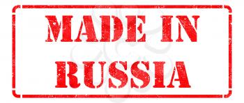 Made in Russia - Inscription on Red Rubber Stamp Isolated on White.