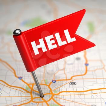 Hell Concept - Small Flag on a Map Background with Selective Focus.