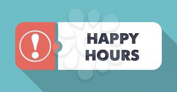 Happy Hours  in Flat Design with Long Shadows on Turquoise Background.