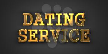Dating Service. Gold Text on Dark Background. 3D Render.