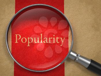 Popularity through Magnifying Glass on Old Paper with Red Vertical Line.