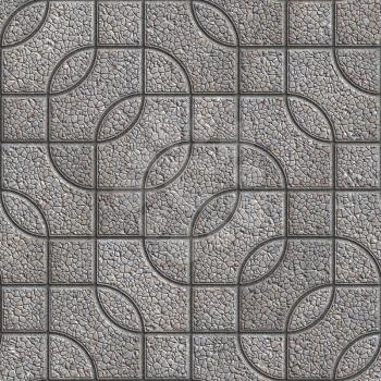 Grey Figured Granulated Pavement of squares with rounded corners. Seamless Tileable Texture.
